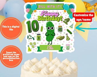 Adorno personalizado para tarta de cumpleaños con pepinillos, adorno personalizado para tarta de fiesta con pepinillos eneldo, adorno para tarta de cumpleaños con pepinillos eneldo, adorno para tarta con pepinillos eneldo