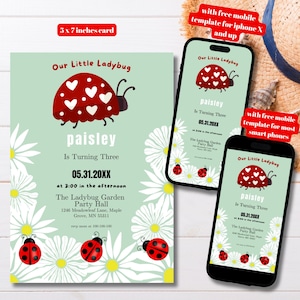 Editable Ladybug Birthday Party Invitation Template, Printable Little Lady Bug Birthday Invitation, Ladybug Birthday Party, Ladybug Invite