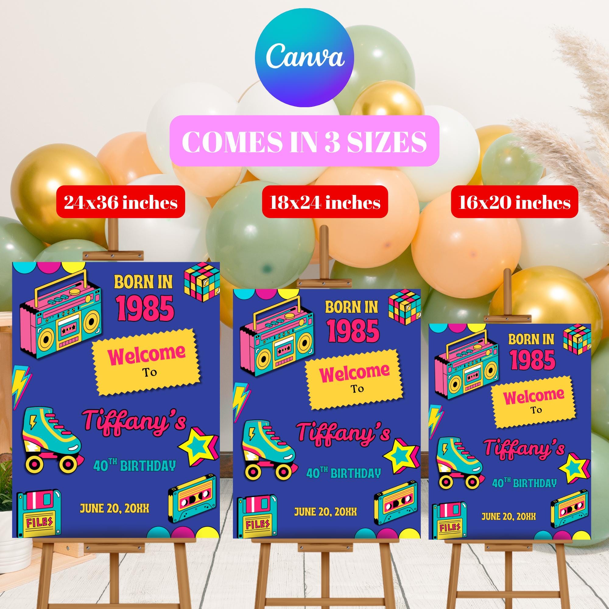 Editable Retro Born in 1985 80s Theme Birthday Party Welcome Sign ...
