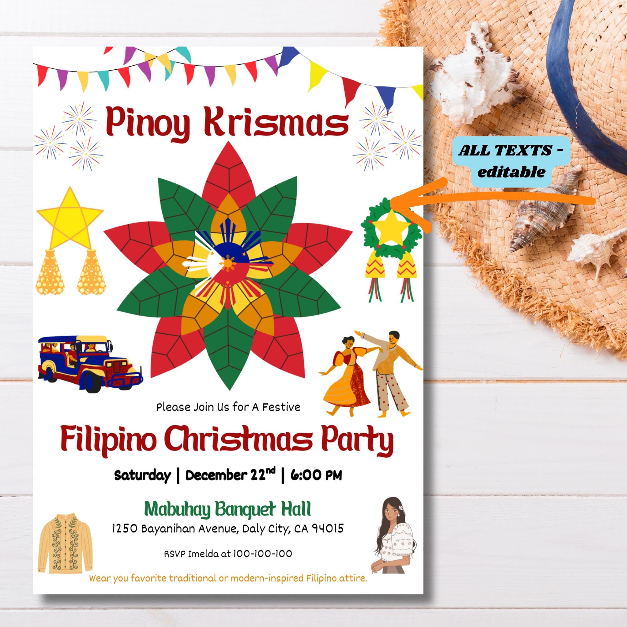 Editable Paskong Pinoy Party Invitation Template, Printable Filipino ...