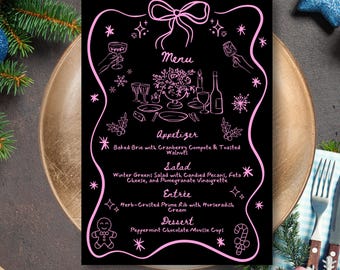 Editable Christmas Dinner Menu Template, Printable Christmas Menu, Holiday Party Menu Card, Whimsical Dinner Menu, Hand Drawn Menu