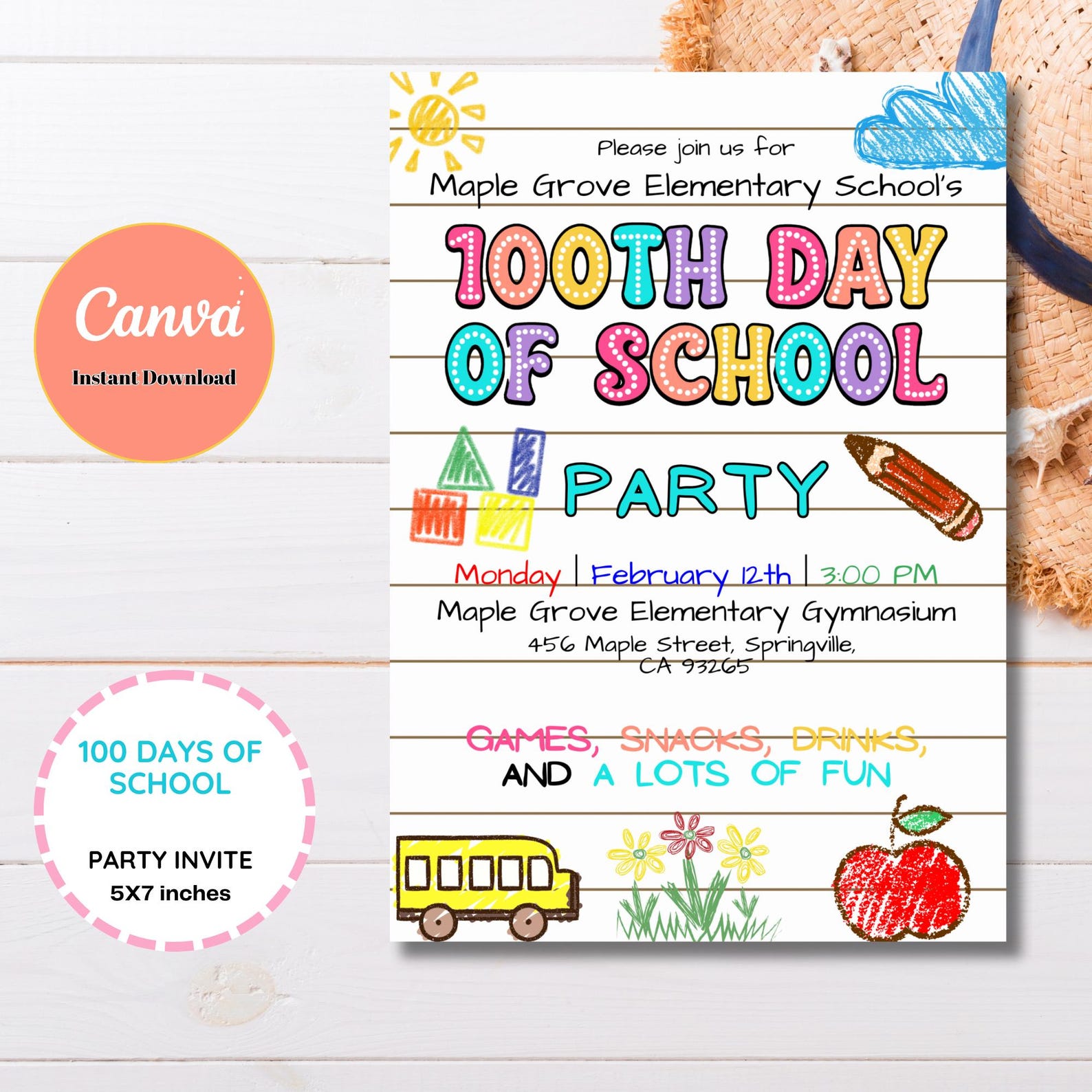 Editable 100th Day of School Class Party Invitation Template, Printable ...