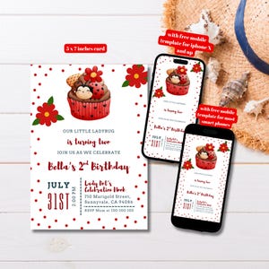 Editable Ladybug Birthday Party Invitation Template, Printable Little Lady Bug Theme, Little Lady Bug Birthday Invitation, Daisy Bday Invite