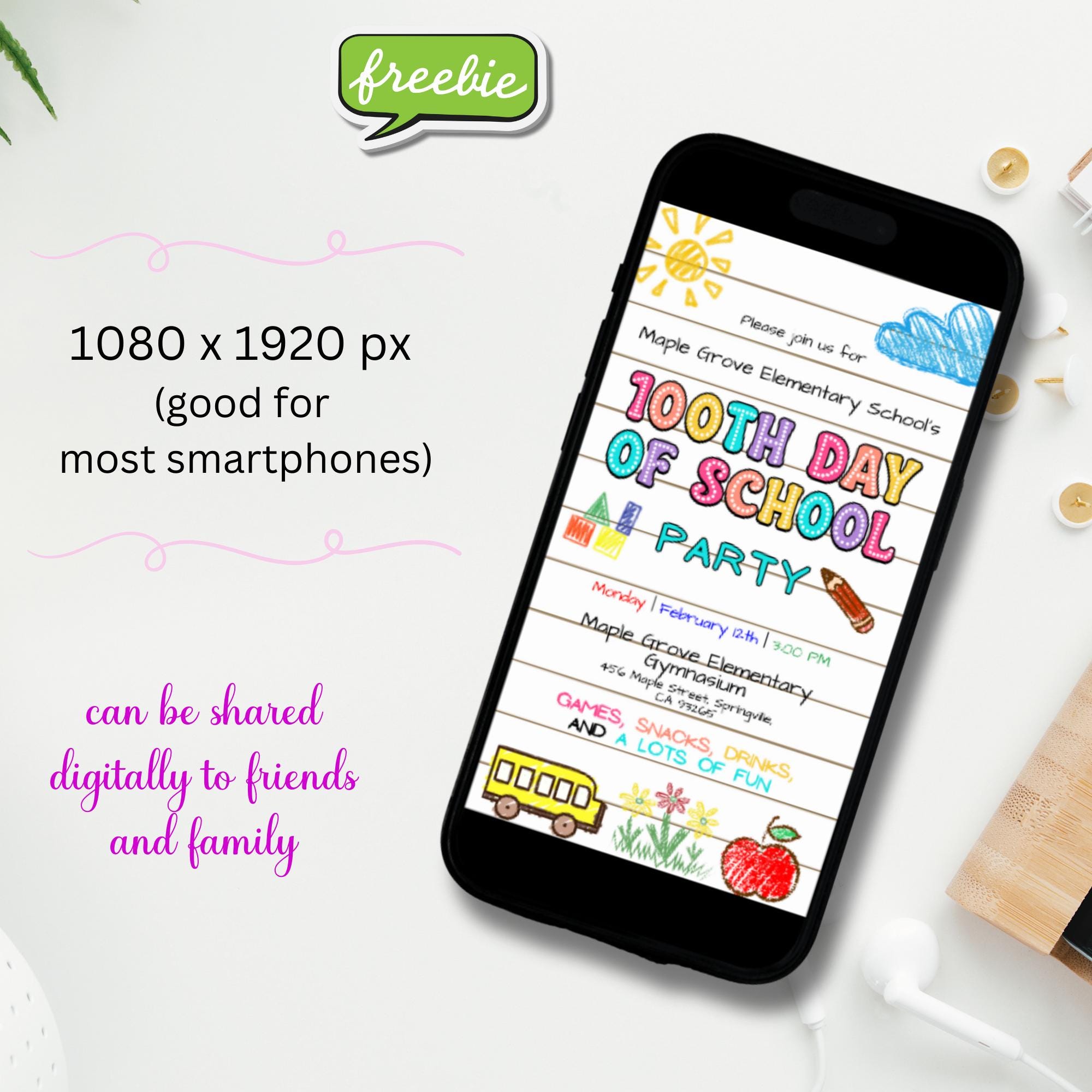 Editable 100th Day of School Class Party Invitation Template, Printable ...