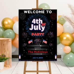 Editable 4th of July Party Welcome Sign Template, Printable Independence Day Welcome Poster, Party in the USA Sign, Fireworks Celebration