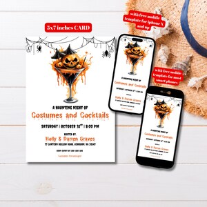 Editable Costumes and Cocktails Halloween Party Invitation Template, Printable Adult Halloween Party Invitation, Costume Party, Digital