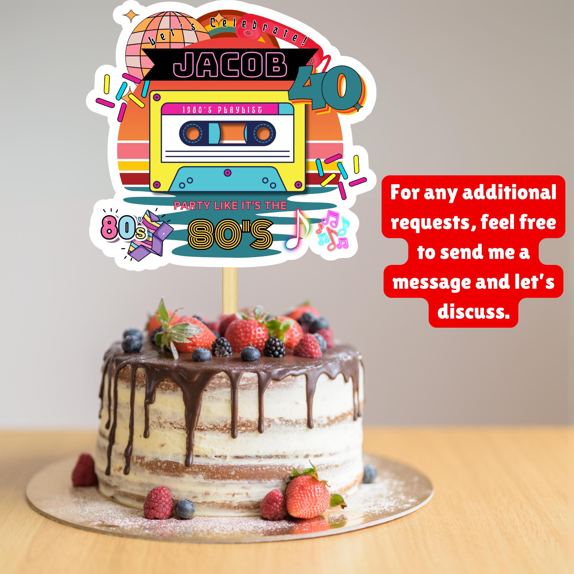Cassette Tape Cake Topper, Custom 80s Birthday Cake Topper ...