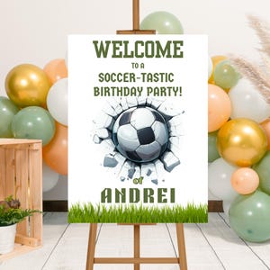 Editable Soccer Birthday Party Welcome Sign Template, Printable Soccer Party Sign, Football Birthday Welcome Poster, Green Soccer Party