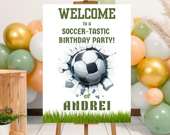 Editable Soccer Birthday Party Welcome Sign Template, Printable Soccer Party Sign, Football Birthday Welcome Poster, Green Soccer Party