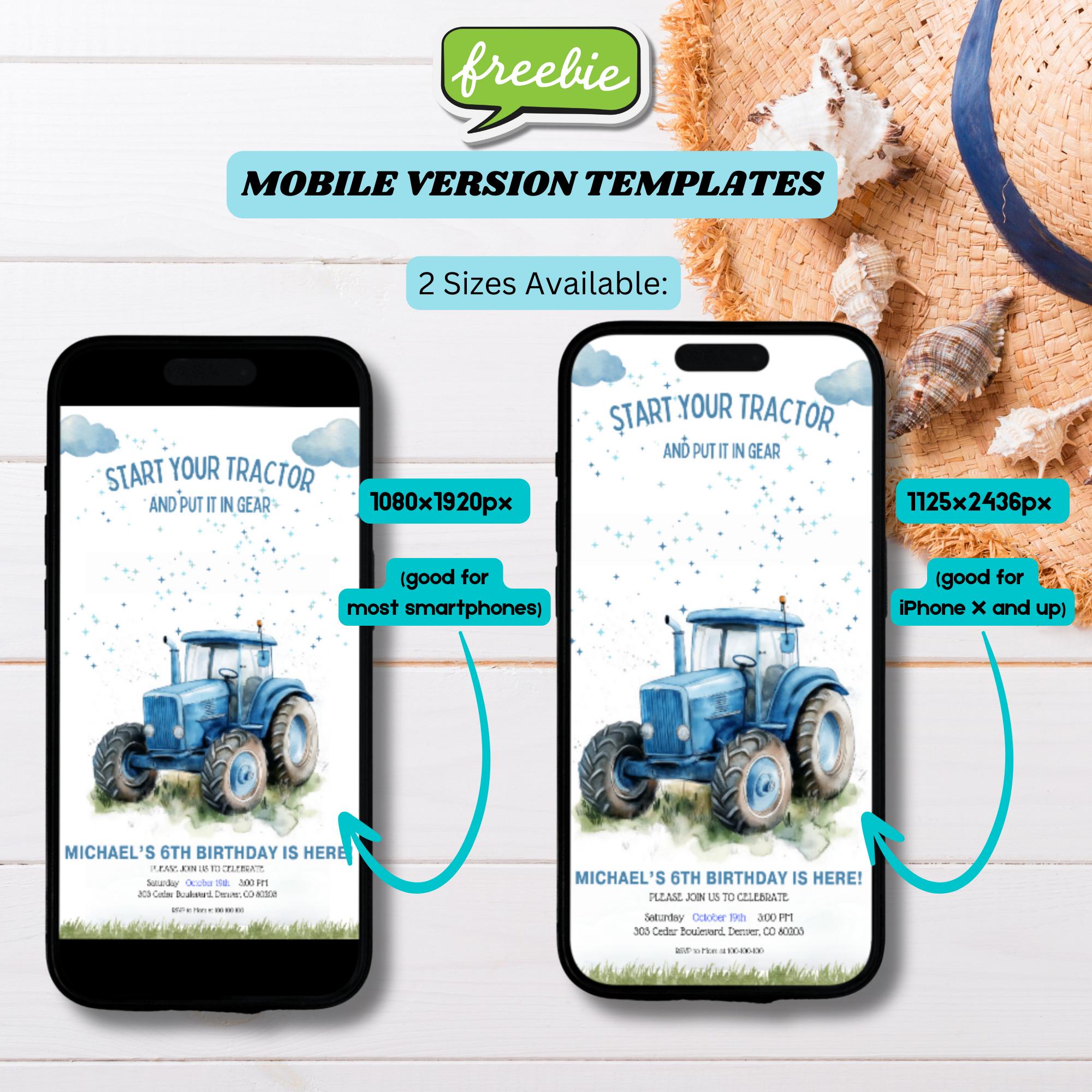 Tractor Birthday Party Invitation Editable Template, Blue Farm Tractor ...