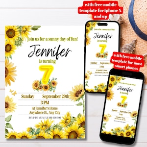 Editable Sunflower Birthday Party Invitation, Printable Sunflower Bday Party Invite, Sunflower Party Invitation, Yellow Floral Bday Invite
