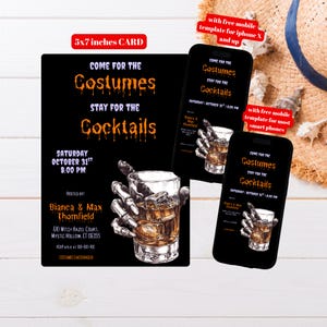 Editable Costumes and Cocktails Adult Halloween Party Invitation Template, Printable Cocktail Party Evite, Costume Party Invite, Halloween