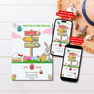 Editable Easter Egg Hunt Invitation Template, Printable Easter Party Invite, Digital Easter Egg Hunt Party Invite, Easter Bunny Invitation