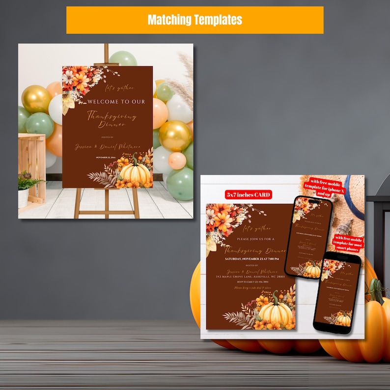 Editable Thanksgiving Menu Template, Printable Fall Dinner Card, Autumn