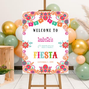 Editable Fiesta Birthday Party Welcome Sign Template, Printable Mexican Papel Picado Birthday Sign, Fiesta Birthday Poster, Mexican Birthday