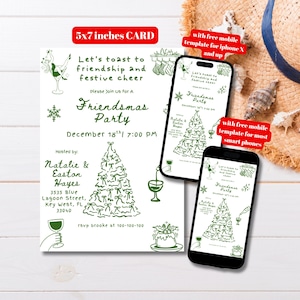 Editable Hand Drawn Friendsmas Party Invitation Template, Doodle Christmas Party Invitation, Scribble Holiday Party Invite, Whimsical Xmas