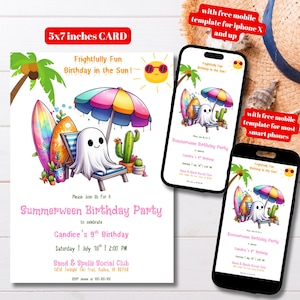 Editable Summerween Birthday Party Invitation Template, Printable Summer Halloween Party Invite, Summerween Pool Party, Halloween in Summer
