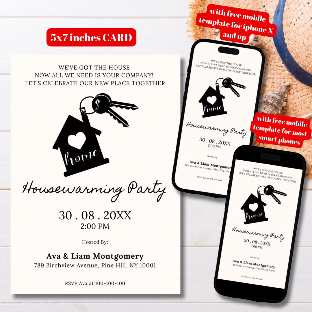 Editable Minimalist Housewarming Party Invitation Template, Digital ...