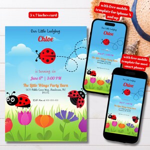Editable Ladybug Birthday Party Invitation Template, Printable Ladybug Party Invite, LadyBug Theme Instant Download, Bugs Theme Party Invite