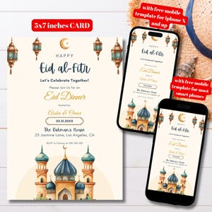 Editable Eid Al-Fitr Party Invitation Template, Printable Ramadan Mubarak Dinner Party Invite, Eid Al Fitr Muslim Invite Card, Eid Mubarak