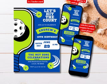 Editable Pickleball Birthday Party Invitation Template, Printable Boys Sports Party Invite, Lets Hit the Court Theme Party Invite