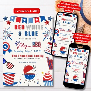 Editable 4th of July BBQ Party Invitation Template, Printable Independence Day Barbeque Invite, July 4th Bbq, Party in The USA, BBQ Grill