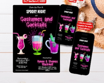 Editable Halloween Costumes and Cocktails Invitation Template, Printable Adult Halloween Party Invite, Costume Party, Cocktail Party