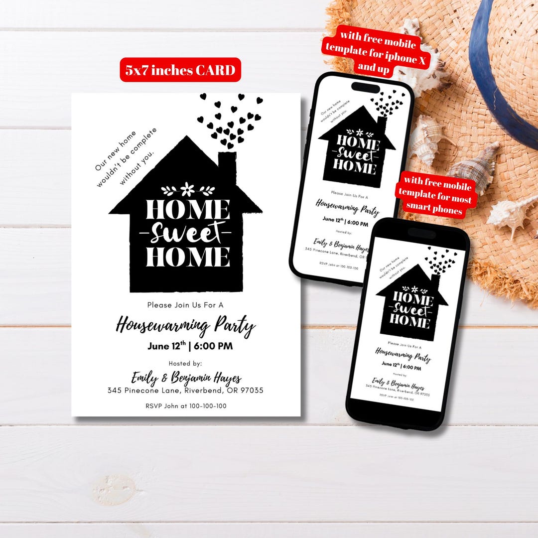 Editable Black and White Housewarming Invitation Template, Printable ...