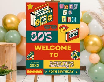 Editable Retro Back to the 80's Birthday Party Welcome Sign Template, Printable 80s Theme Party Welcome Poster, Retro Throwback Party Sign