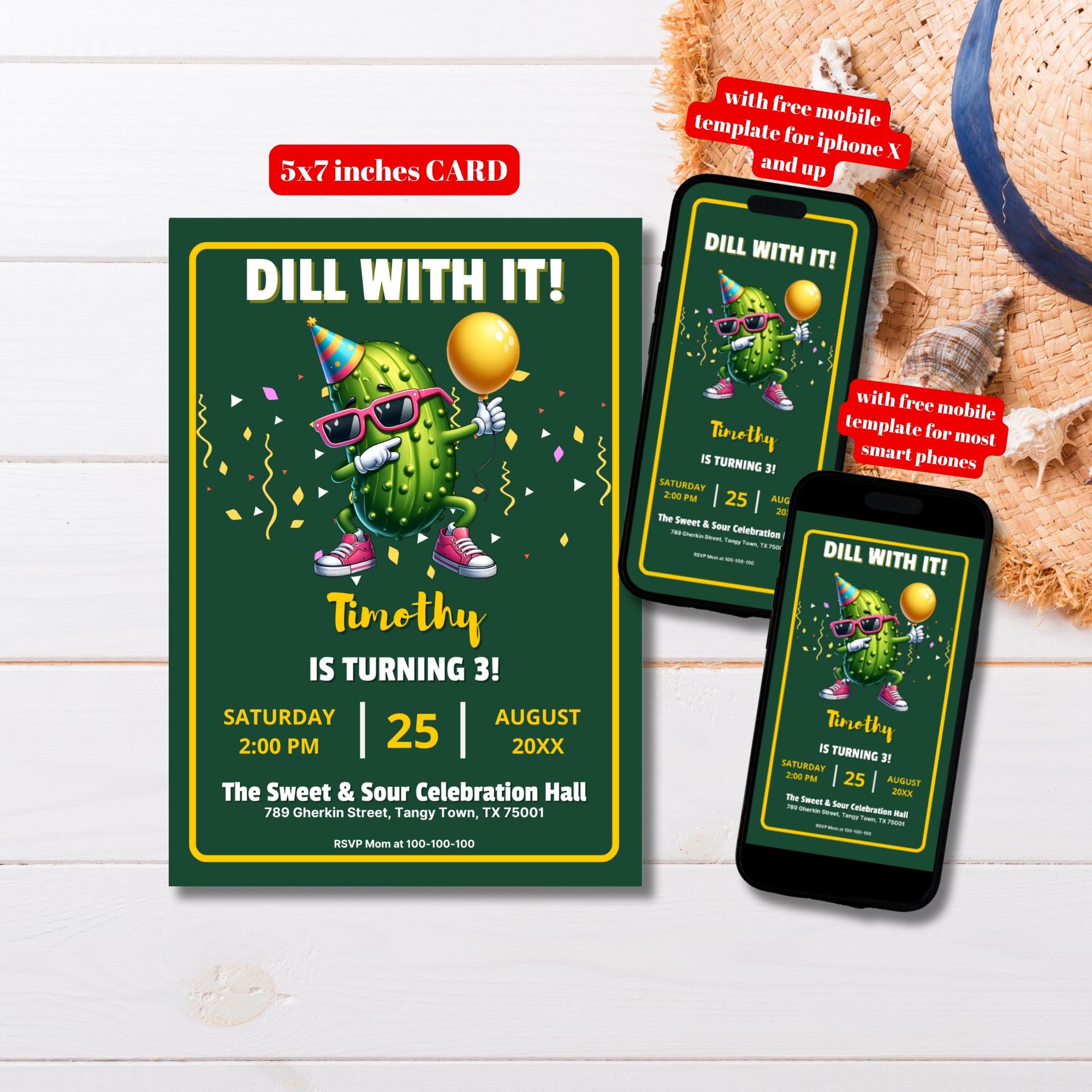 Editable Dill With It Pickle Birthday Party Invitation Template ...