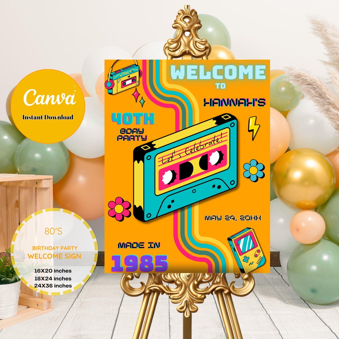 Editable Made in 1985 40th Birthday Party Welcome Sign Template ...