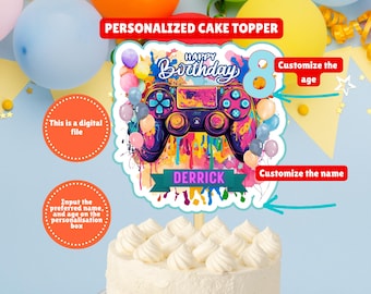 Personalized Gamer Video Game Birthday Party Cake Topper, Editable Level Up Birthday Topper, Level Unlocked Birthday Cake Decor, Controller