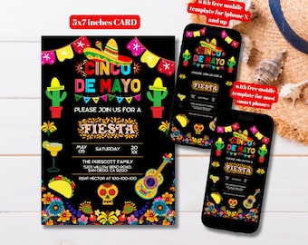 Editable Cinco De Mayo Invite Template, Printable Cinco de Mayo Fiesta Invitation, Mexican Let's Fiesta Party Invite, Mexican Holiday Party