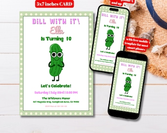 Editable Dill With It Pickle Birthday Party Invitation Template, Printable Pickle Bday Party Invite, It's A Big Dill Pickle Birthday Party