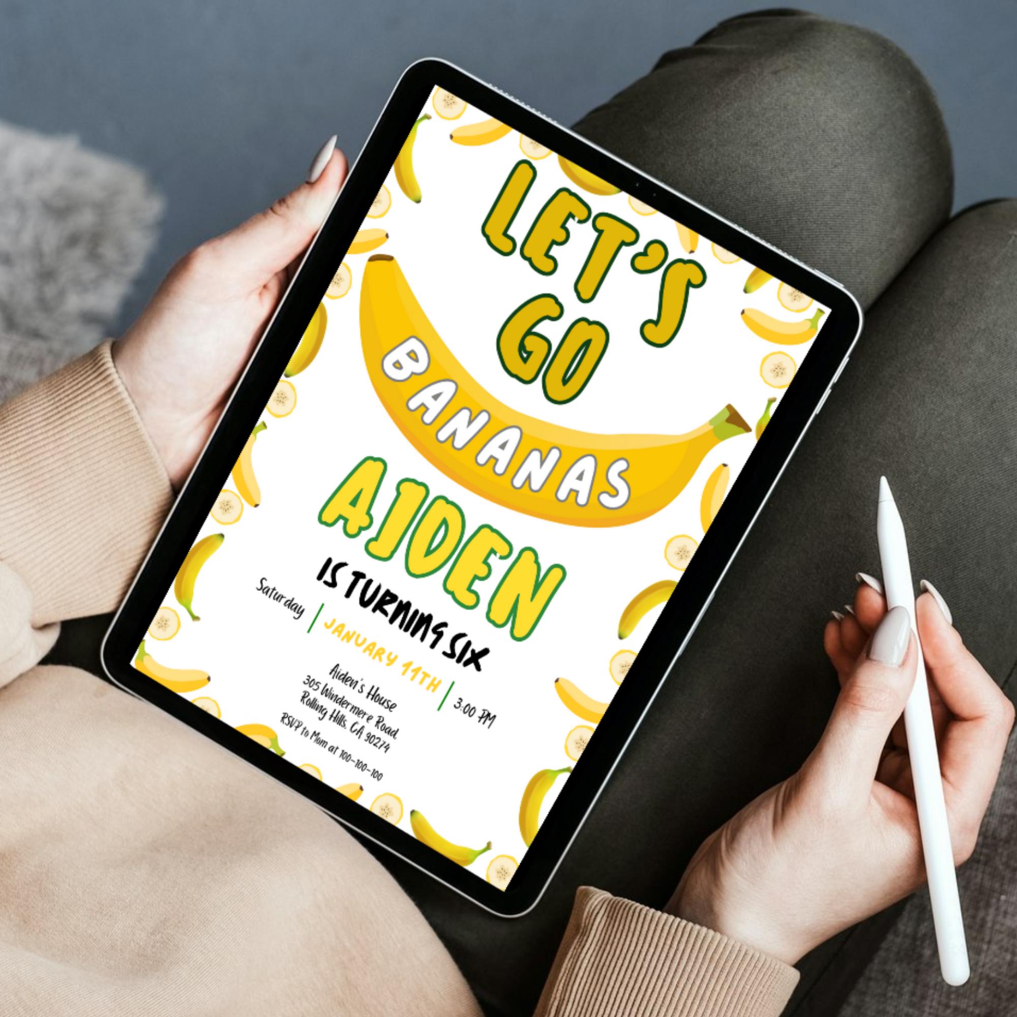 Editable Let's Go Bananas Birthday Invitation Template, Printable