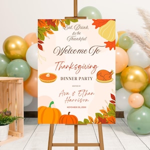 Editable Thanksgiving Welcome Sign, Printable Thanksgiving Dinner Party Welcome Sign, Pumpkin Fall Floral Thanksgiving Welcome Poster