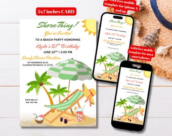 Editable Beach Birthday Party Invitation Template, Printable Summer Ocean Birthday Invite, Summer Beach Party Invite, Beach Party Invitation