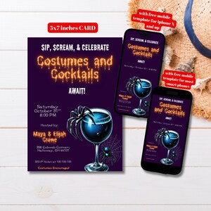 Editable Halloween Costumes and Cocktails Invitation Template, Printable Adult Halloween Party Invite, Costume Party, Cocktail Party Invite