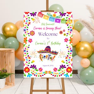Editable Fiesta Birthday Party Welcome Poster Template, Printable Mexican Birthday Welcome Sign, Mexican Papel Birthday Sign, Fiesta Canva