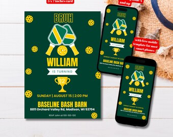 Editable Bruh You're Invited Pickleball Birthday Party Invitation Template, Printable Pickle ball Party Invite, Kids Sports Pickleball Theme
