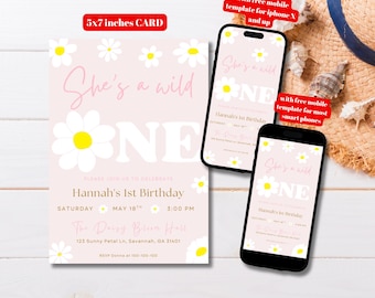 Editable Daisy Birthday Party Invitation Template, Printable Daisy First Birthday Invitation, Boho Daisy Birthday Invite, Floral Birthday