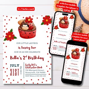 Editable Ladybug Birthday Party Invitation Template, Printable Little Lady Bug Theme, Little Lady Bug Birthday Invitation, Daisy Bday Invite