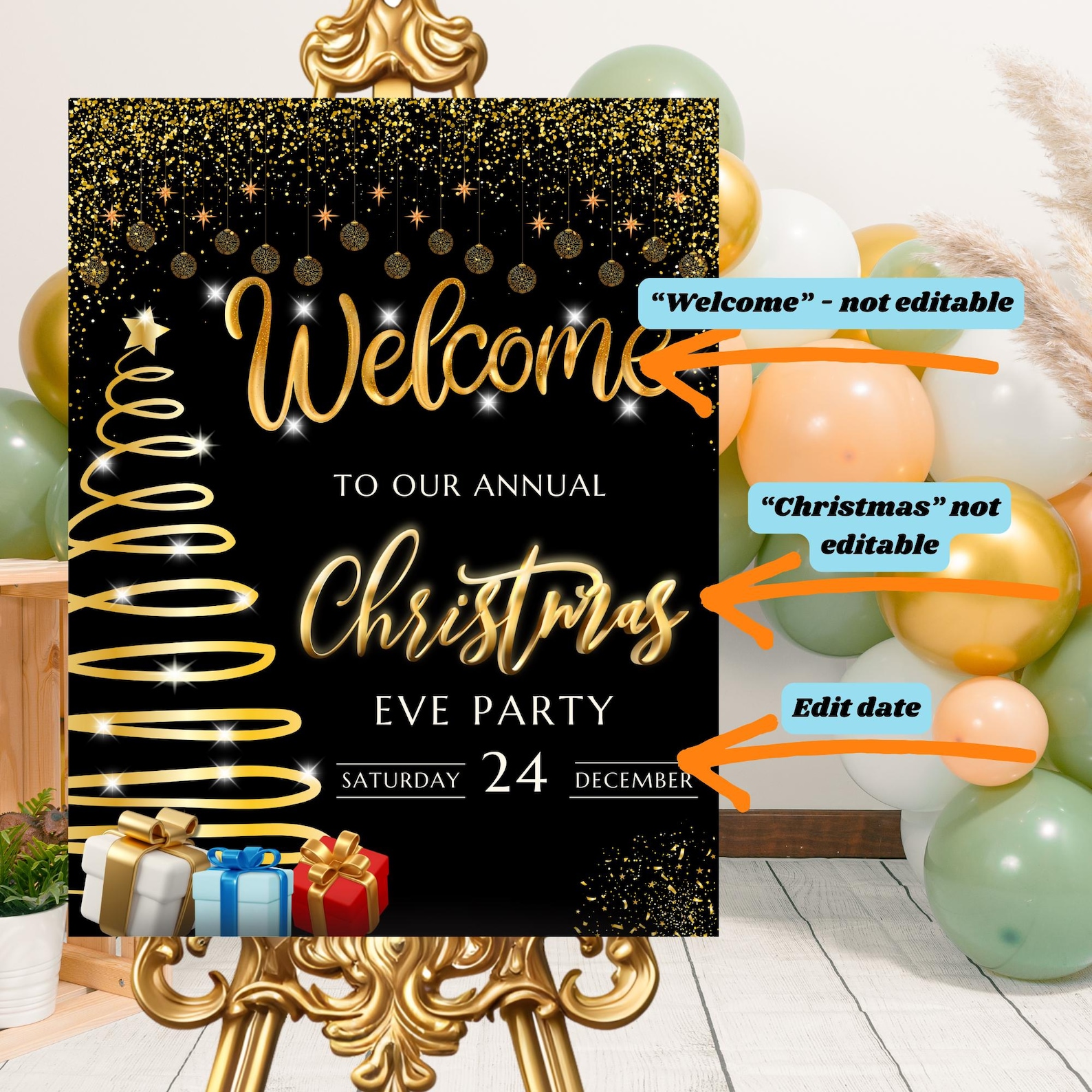 Editable Christmas Party Welcome Sign Template, Printable Christmas ...