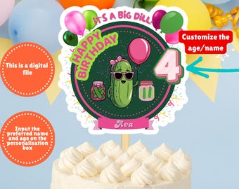 Personalized Pink Pickle Cake Topper, Custom It's A Big Dill Pickle Cake Topper, Pink Glitter Pickle Cake Topper, Pickle Party, Pickle Bday