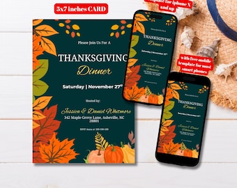 Editable Thanksgiving Party Invitation Template, Printable Thanksgiving Dinner Invite, Let's Give Thanks Invitation, Let's Gather Invite