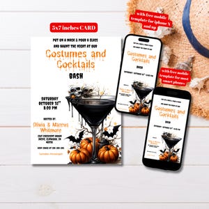 Editable Costumes and Cocktails Halloween Party Invitation Template, Printable Adult Halloween Party Invite, Spooky Cocktail Party Invite
