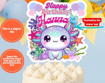 Axolotl Geburtstag Cake Topper, Axolotl Cake Topper, Geburtstagskuchentopper, Axolotl Cake Topper, Geburtstagskuchentop, Axolotl Cake Topper, druckbarer Cake Topper