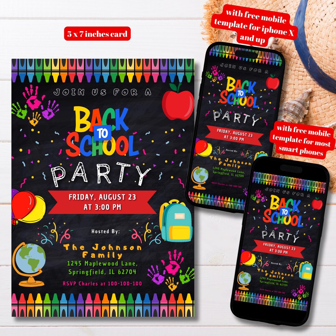 Editable Back To School Party Invitation Template Printable Digital 