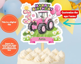 Personalisierter Rosa Traktor Geburtstag Cake Topper, Personalisierter Rosa Traktor Geburtstag Cake Topper, Traktor Geburtstagsdeko, Traktor Party Dekor
