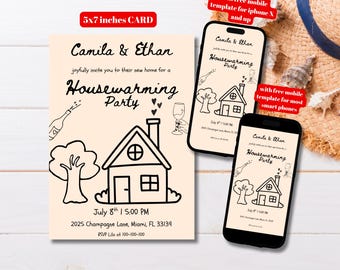 Editable Hand Drawn Housewarming Invitation, Printable Doodle Housewarming Party Invite, Whimsical Scribble Housewarming Invitation Canva